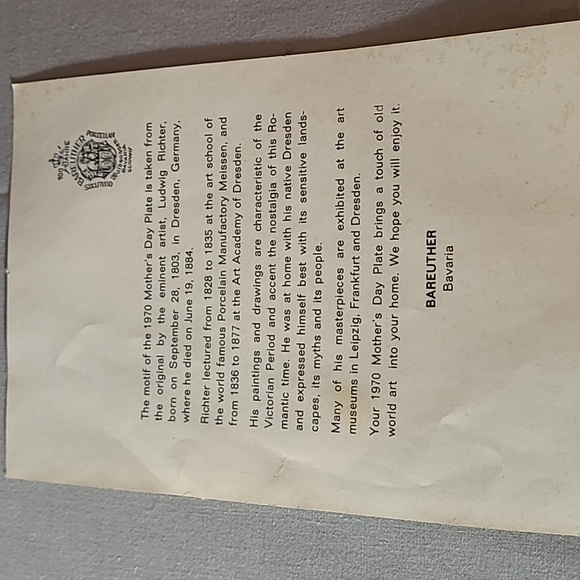 Bareuther Muttertag 1970 Mother's Day Porcelain Plate - Picture 6 of 7